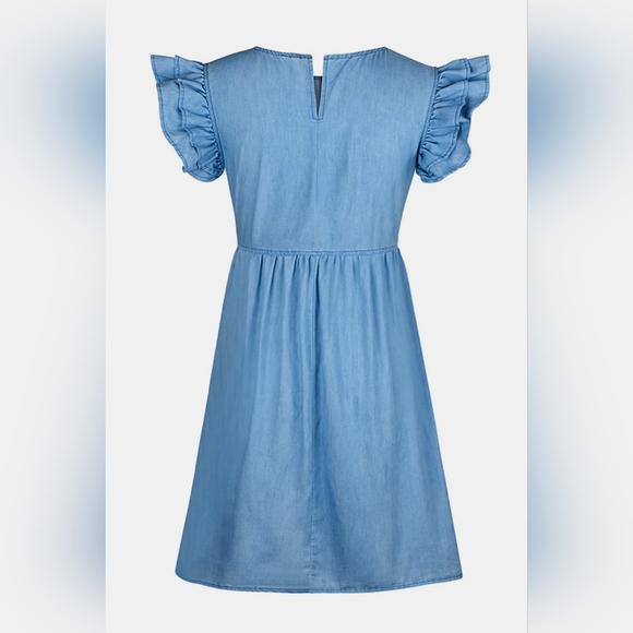 Full Size Ruffled Round Neck Cap Sleeve Denim Dress - Picture 3 of 5